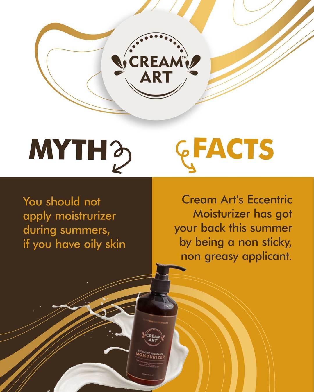 Are your happy summer days ruined by these baseless myths? Don’t worry, Cream Art got you covered!! Cream Art's Eccentric Fragrance Moisturizer has a self tanner that can work with any skin tone and type. It provides the right amount of hydration to your skin!!

#eccentricfragrancemoisturizer
#hydratedskin
#selftanner
#creamart